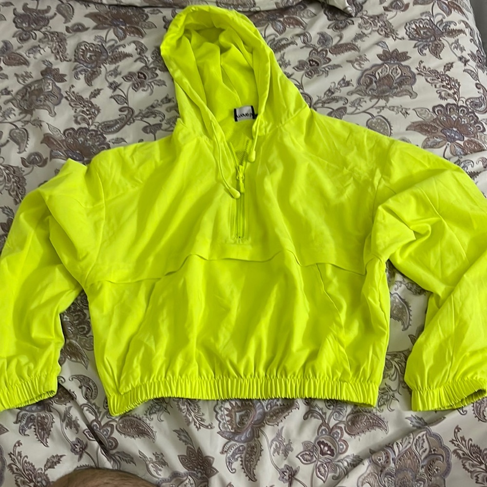 Mono b neon yellow crop top half zip hoodie